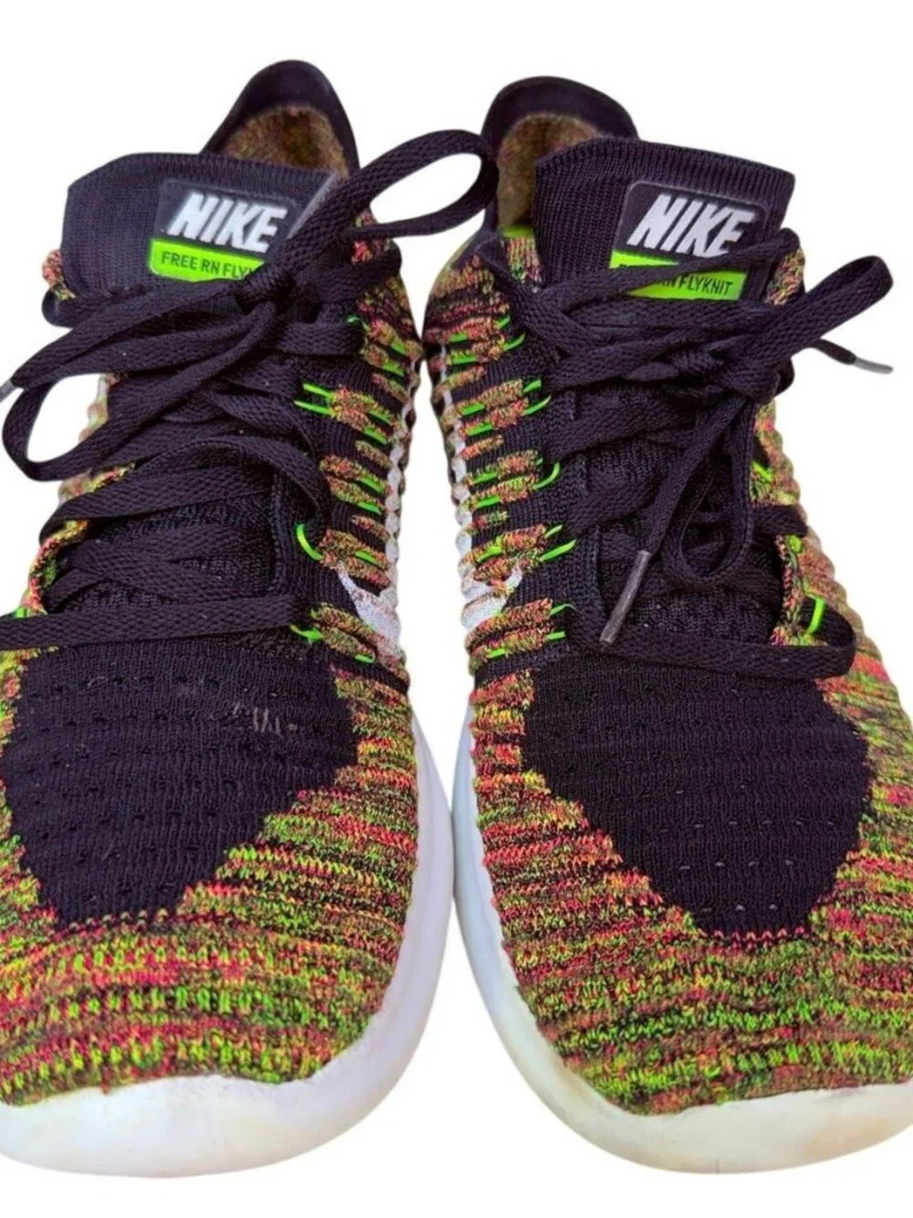 Nike Free RN Women's FlyKnit Running Shoes Neon Colors & Black Size 9.5